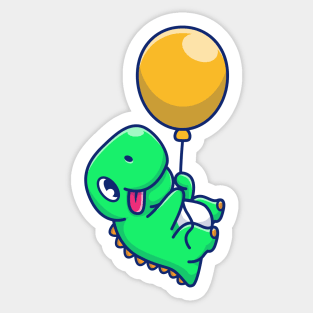 Cute Dinosaur Floating With Balloon Cartoon Sticker